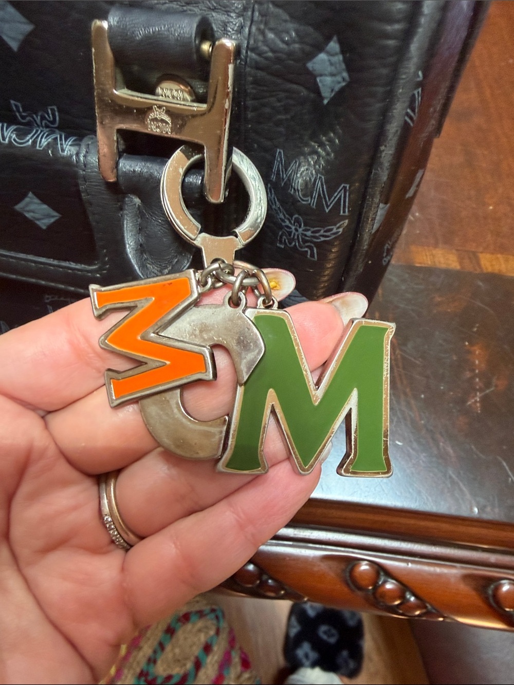 MCM Black Visetos Boston Satchel with Green and Orange M Charm - Picture 9 of 10